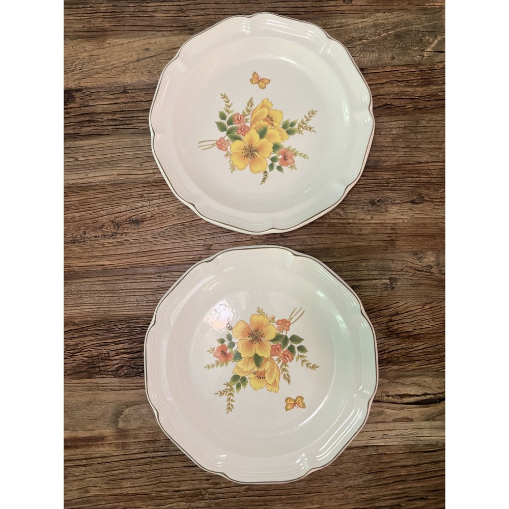 Vtg Sangostone Dinner Plate Scalloped Stoneware 2311 Butterfly 10.5" Lot of 2